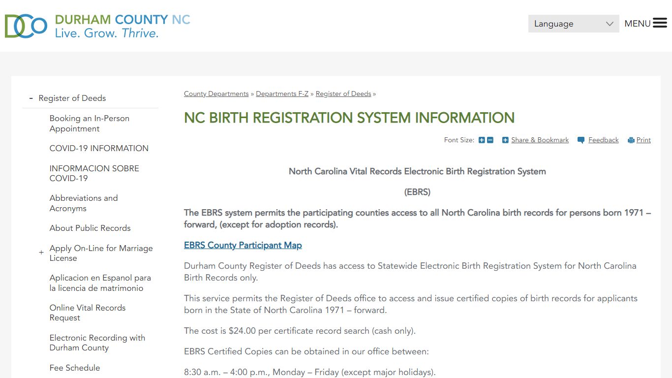 NC Birth Registration System Information | Durham County - DCONC